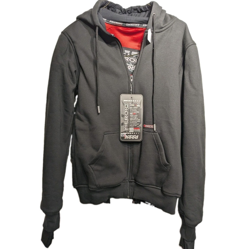 Heroic Tridavar Armored Hoodie Men L Blk Motorcycle Zip Fleece Jacket Lined NWT